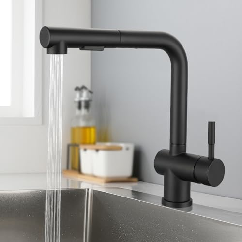 GSZCCZS Küchenmischer-Wasserhahn mit herausziehbarer Brause, Küchenarmatur, herausziehbar, schwenkbar, 2 Funktionen, heißes und kaltes Wasser, Edelstahl-Küchenspüle-Wasserhähne, Grau von GSZCCZS