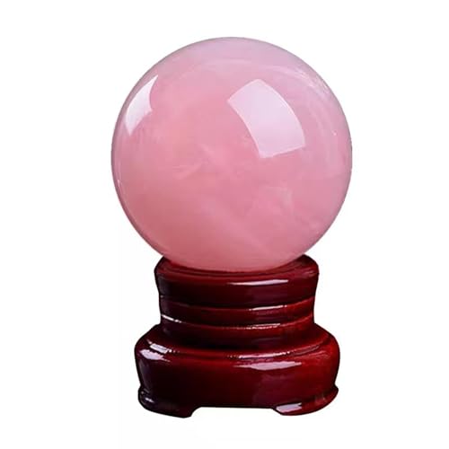 GSZCCZS Natürliche rosa Rosenquarz-Zauberkristall-Heilkugel-Ornamentkugel mit Holzständer für Dekoration, Meditation, Sehspiegel, Feng Shui.,2,36 Zoll von GSZCCZS