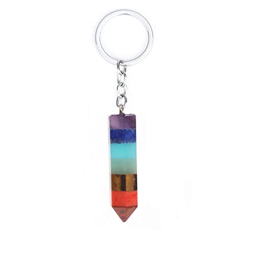 GSZCCZS Naturstein 7 Chakra Anhänger Natürliche Wünschelrutenpendel Halsketten Regenbogen geschichtetes spirituelles Amulett-E-3 Keine Kette von GSZCCZS