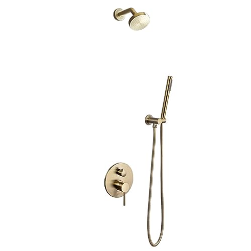 GSZCCZS Regenduschsystem, gebürstetes Gold Badezimmer-Duscharmatur-Set, 2 Funktionen, Duscharmaturen, Messing-Duschmischer-Set, Duschset mit Duschventilen, mit Duschkopf und Handbrause von GSZCCZS