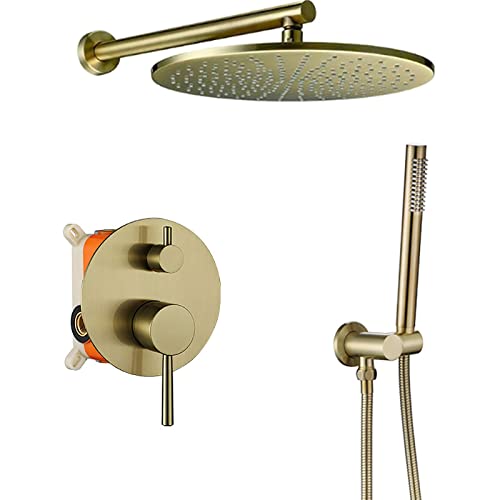 GSZCCZS Zeitgenössisches Dusch-Kombi-Set zur Wandmontage, Badezimmer-Duscharmatur-Set aus gebürstetem Gold mit Messing-Duschkopf, Handbrause und eingebetteter Box von GSZCCZS