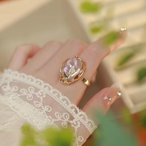 Perlenring für Damen, unregelmäßiger Perlenring, Blatt-Strassring, Barockperlenring, goldener Vintage-Perlen-Stapelring, verstellbarer Ring mit offenem Ende, modischer personalisierter Perlenring Perlenring für Damen, unregelmäßiger Perlenring, Blatt-Strassring, Barockperlenring, goldener Vintage-Perlen-Stapelring, verstellbarer Ring mit offenem Ende, modischer personalisierter Perlenring von GSZCCZS