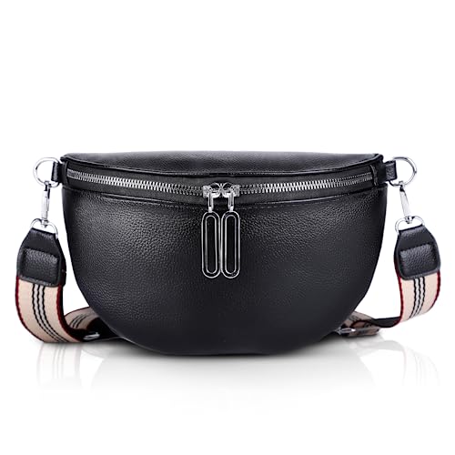 Crossbody Bag Damen Breiter Gurt,Bauchtasche Damen Leder Geldbörse,Kleine Umhängetasche mit Reißverschluss und Abnehmbar Schultergurt,Handytasche Zum Umhängen Frauen,Schwarz von GSenhui