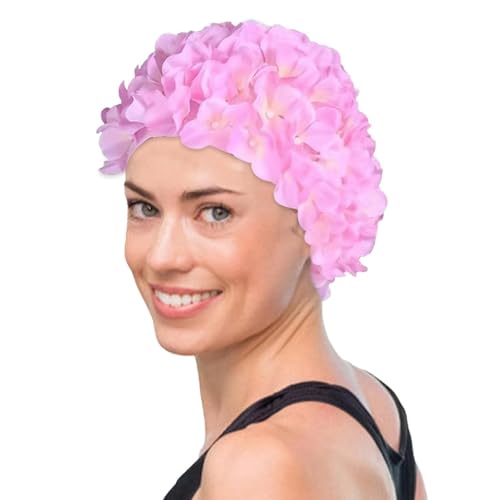 GTFYUDGH Blumen-Badekappe - Stilvolle handgemachte Damen Badekappe mit Blumenblütenmuster - Retro-Badekappen für langes/kurzes Haar, Badehut für den Strandurlaub im Schwimmbad von GTFYUDGH