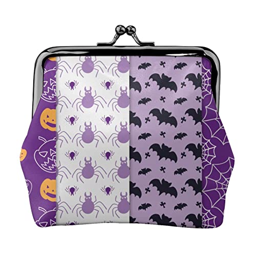 Happy Halloween Full Double-Sided Printed Pattern Damen und Mädchen Mode Leder Kiss Lock Münzbörse Kartentasche, Schwarz , Einheitsgröße, Kartenhalter von GTGHYLHA