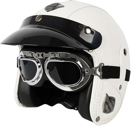 GTTZTHEB Halbschale Roller-Helm Baseballmütze-Helm Mit Fahrradbrille Fahrradvisier Moped Helm Retro Mit ECE Genehmigt Chopper Helm Halbschalenhelm Halbhelme Motorradhelm von GTTZTHEB