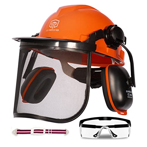 Kettensägenhelm mit Sicherheits-Gesichtsschutz und Ohrenschützer, Helm für Kettensägen, Sicherheitshelm abnehmbare Anti-Beschlag-Brille von GUARDLEAD