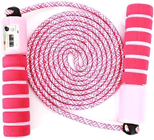 Springseil Kinder, Springseil mit Zähler & Komfortablen Griffen, Speed Rope Skipping Rope für Fitness Training und Boxen, Jungen und Mädchen Einstellbar Baumwolle Seilspringen 6 8 10 Jahre (Rosa) von GUBOOM