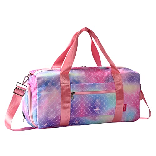 Sporttasche Damen Faltbare Reisetasche,Fischschuppen-Muster Dance Bag mit Schuhfach,wasserdichte Handgepäck Tasche,Schwimmtasche kinder von GUDFBALE