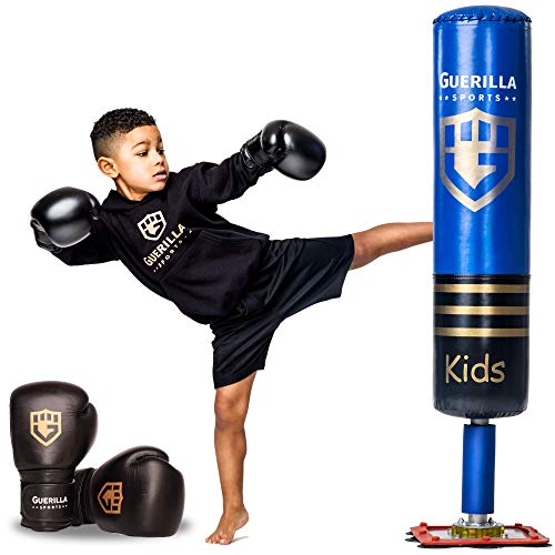 Guerilla Sports Standboxsack „Kids Blue“ - Freistehender Boxsack mit Ständer, inkl. Boxhandschuhe (6oz) - Robuster Punching-Sack für MMA, Boxen, Training - Für Kinder, von 4-13 Jahre von GUERILLA SPORTS