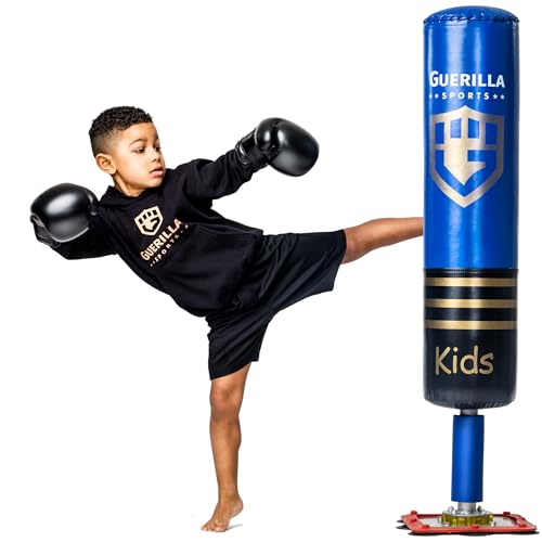 Guerilla Sports Standboxsack „Kids Blue“ - Freistehender Boxsack mit Ständer - Robuster Punching-Sack mit Saugfuß für MMA, Boxen, Training - Für Kinder, von 4-13 Jahre von GUERILLA SPORTS