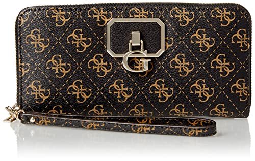 GUESS Damen Noelle Large Zip Around Wallet, Braunes Logo, One Size von GUESS