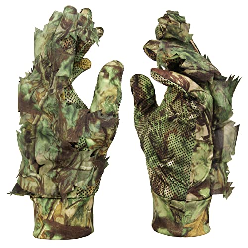 GUGULUZA 3D Camo Handschuhe, Outdoor Tarnung Jagdhandschuhe Blättertarnanzug Woodland Camouflage Handschuhe von GUGULUZA
