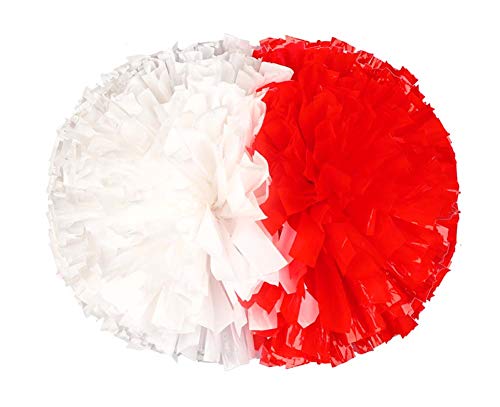 GUIREPTY Cheerleader-Ball, Blumen in der Hand, Cheerleading-Tanz-Pompoms, 2 Stück, Kunststoff, Cheer-Spaß, Cheer-Pom-Poms mit Stabgriff for Mannschaftssport, Tanz, Cheering-Set, Weiß/Rot, A11 von GUIREPTY