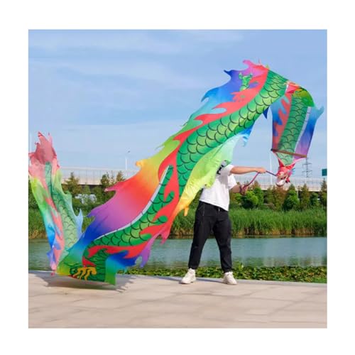 GUIREPTY Dance Dragon Ribbon Streamer mit 3D-Drachenkopf, Outdoor-Fitnessgeräte for Kinder/Erwachsene, Tanzset(Size:8m/26ft) von GUIREPTY