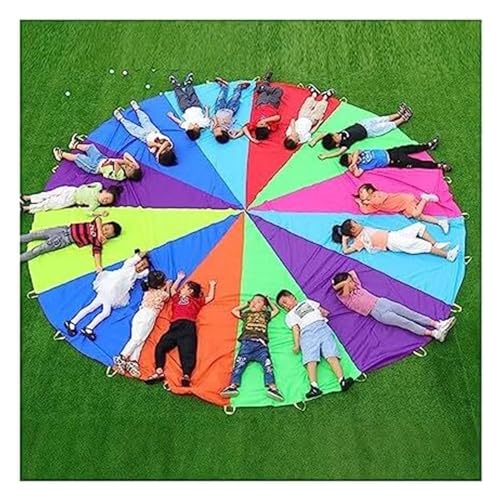 GUIREPTY Fallschirme für Kinder, Fallschirme für farbige Sp Fallschirmspiel for Kinder, Teamwork-Aktivität im Freien, Fallschirmspiel for körperliches Training im Kindergarten(8m) von GUIREPTY