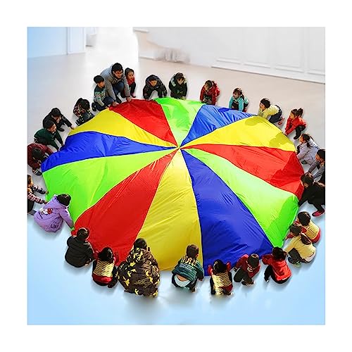 GUIREPTY Fallschirme für Kinder, Fallschirme für farbige Sp Spielen Sie Fallschirm-Outdoor-Fallschirmspiel, Teamwork-Gruppenaktivität, Kindergarten-Körpertraining-Fallschirmspiel(8m) von GUIREPTY