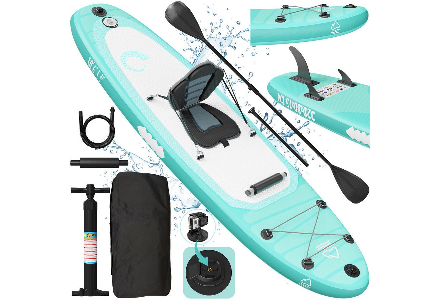 GUNJI Inflatable SUP-Board Aufblasbares 320*80*15CM stehendes Zellstoffbrett Tragfähigkeit 170KG, (Mit Kajaksitz, Rucksack, Pumpe, Doppelpaddeln, Sportkamerahalter, wasserdichter Handytasche, ideal zum Surfen, Angeln) GUNJI Inflatable SUP-Board Aufblasbares 320*80*15CM stehendes Zellstoffbrett Tragfähigkeit 170KG, (Mit Kajaksitz, Rucksack, Pumpe, Doppelpaddeln, Sportkamerahalter, wasserdichter Handytasche, ideal zum Surfen, Angeln) von GUNJI