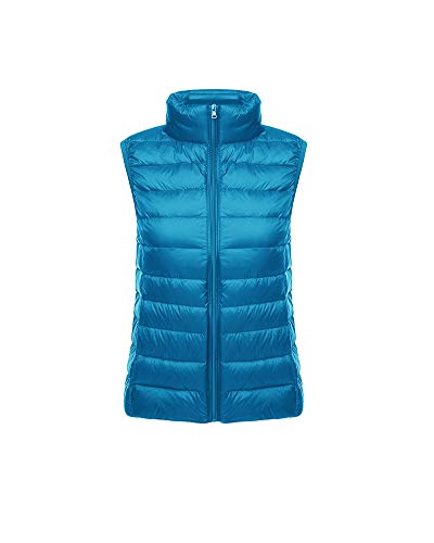 GUOCU Classics Damen Weste Winter Warm Steppweste Gesteppt Stehkragen Daunenweste Weste Jacke Ultraleicht Übergangsweste Packbare Leichte Ärmellose Daunen Winterjacke Kurze Daunenjacke Blau XXL von GUOCU