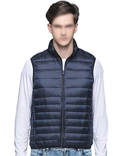 GUOCU Herren Leichte Daunenweste Kurze Winter Stehkragen Mode Weste Steppweste Gesteppt Ärmellose Daunenjacke Ultraleicht Übergangsweste Daunen Winterjacke Packbare Mikro-Daunen-Weste Jacke Marine M von GUOCU