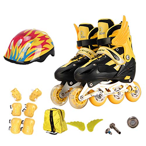 GUOCU Inline Skates Kinder/Erwachsene verstellbar mädchen/Jungen Inline Skates Rollschuhe PU Verschleißfeste Roller Skates Herren/Damen,Gelb,M(35-38) von GUOCU