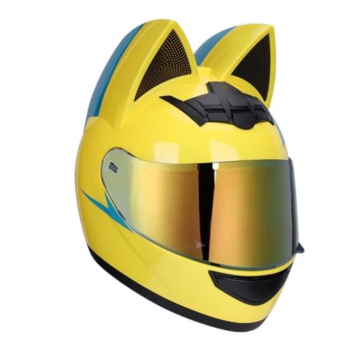 Katzenohr-Motorradhelm, ECE-zertifizierter Integralhelm for Motorradfahrer, Cooler Katzenhelm Mit HD-Schutzbrille, Herausnehmbarem Und Waschbarem Innenfutter, Unisex(E,S=50~53CM) von GUOFHUIM