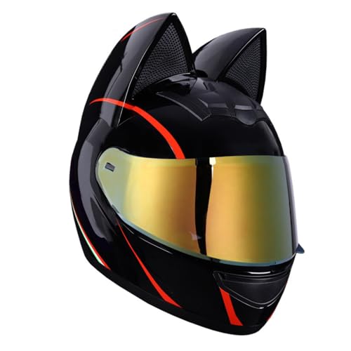 Katzenohr-Motorradhelm, ECE-zertifizierter Integralhelm for Motorradfahrer, Cooler Katzenhelm Mit HD-Schutzbrille, Herausnehmbarem Und Waschbarem Innenfutter, Unisex(G,M=54~56CM) von GUOFHUIM