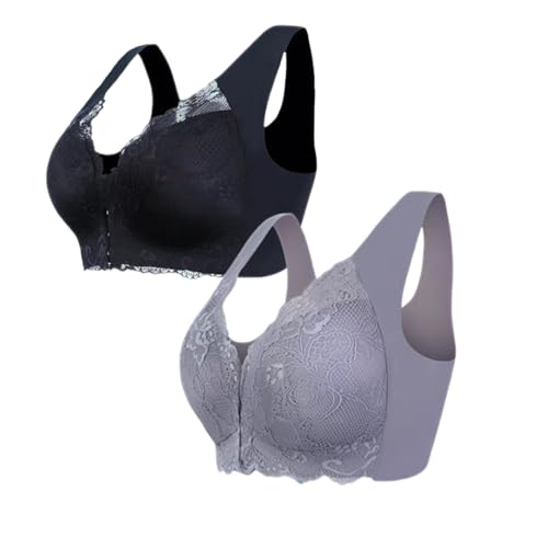 GUOGAOzz Bequemer BH mit Frontverschluss und Spitze, bequemer Bralette für jeden Tag, bügelloser Push-Up-BH, sexy, Nahtloser BH (2PC-E,6XL) von GUOGAOzz