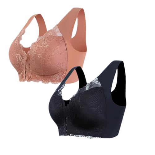 GUOGAOzz Bequemer BH mit Frontverschluss und Spitze, bequemer Bralette für jeden Tag, bügelloser Push-Up-BH, sexy, Nahtloser BH (2PC-O,2XL) von GUOGAOzz