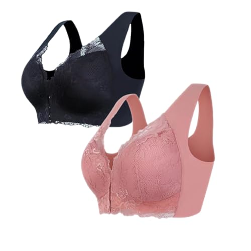 GUOGAOzz Bequemer BH mit Frontverschluss und Spitze, bequemer Bralette für jeden Tag, bügelloser Push-Up-BH, sexy, Nahtloser BH (2PC-R,7XL) von GUOGAOzz