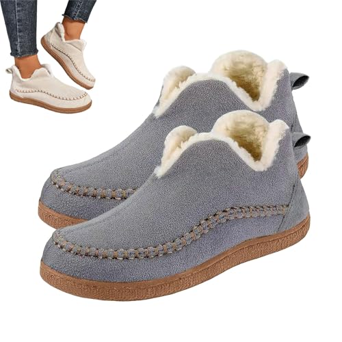 GUOGAOzz Damen-Winterschuhe mit Plüschfutter, Schuhe mit weicher Sohle und flauschigem Futter, lässige Schneestiefel mit runder Spitze aus Plüsch (Gray,40) von GUOGAOzz