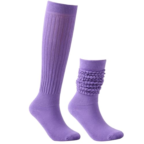 GUOGAOzz Dicke, gestrickte, oberschenkelhohe Stiefelsocken für Damen, einfarbige Overknee-Socken, Schlabbersocken, Lange, warme Beinwärmer für den Winter (Purple,38 * 18cm) von GUOGAOzz