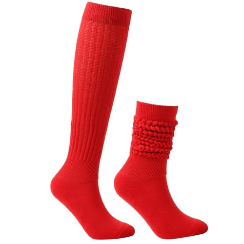 GUOGAOzz Dicke, gestrickte, oberschenkelhohe Stiefelsocken für Damen, einfarbige Overknee-Socken, Schlabbersocken, Lange, warme Beinwärmer für den Winter (red,38 * 18cm) von GUOGAOzz