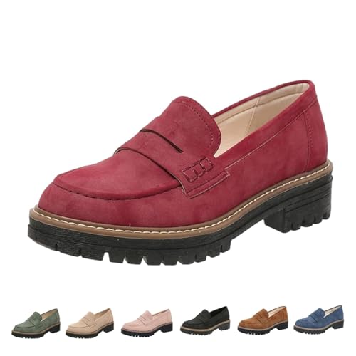 GUOGAOzz Orthopädische Plateau-Loafer, Bequeme Slipper zum Reinschlüpfen, leichte, rutschfeste Freizeitschuhe mit flachen Absätzen (Red,39) von GUOGAOzz