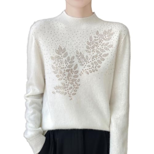 GUOGAOzz Pullover aus Kunstkaschmir für Damen, langärmliger Pullover mit Rundhalsausschnitt, weicher Pullover mit Rautenmuster (White,L(55-60kg)) von GUOGAOzz