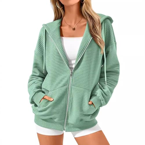 GUOGAOzz Übergroßer Kapuzenpullover mit Reißverschluss für Damen, Herbst 2024, Kapuzenpullover mit Reißverschluss für Damen, Kapuzenpullover (Green,XL) von GUOGAOzz