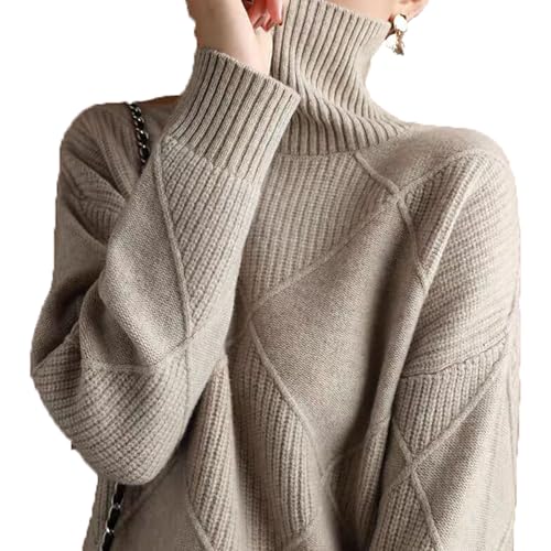 GUOLHUAJIN Fall Oversized Turtleneck Sweater Pullover for Women Cable Knit Long Sleeve Winter Chunky Knitted Sweater (Khaki,Small) von GUOLHUAJIN