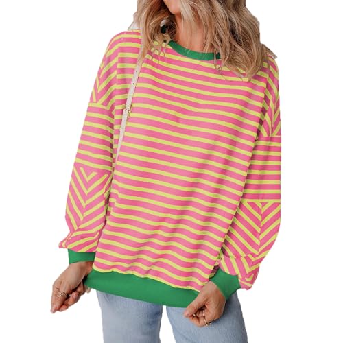 GUOLHUAJIN Women Oversized Striped Sweatshirt Color Block Crewneck Hoodies Casual Long Sleeve Pullover Tops (#1,Medium) von GUOLHUAJIN