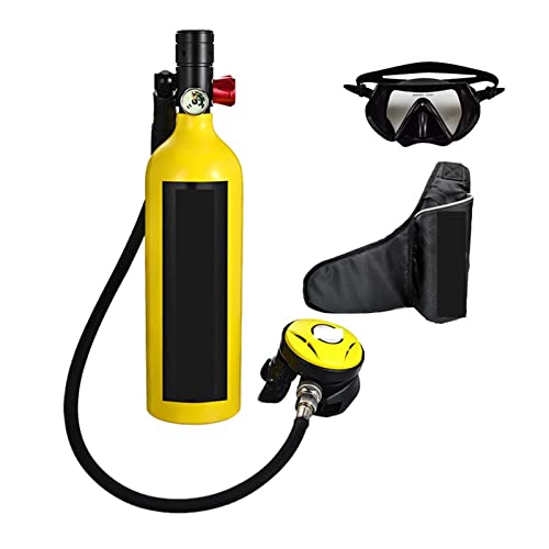 GUOWGANG Tauchflasche, tragbarer Atemschutz für die Freizeit im Freien, für Erwachsene, ausgestattet mit Einer Sauerstoffflasche mit 1 l Fassungsvermögen, für sanfteres Atmen (Farbe: Gelb, Set A, von GUOWGANG