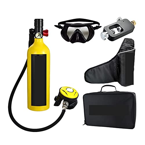 GUOWGANG Tauchflasche, tragbarer Atemschutz für die Freizeit im Freien, für Erwachsene, ausgestattet mit Einer Sauerstoffflasche mit 1 l Fassungsvermögen, für sanfteres Atmen (Farbe: Gelb, Set D, von GUOWGANG