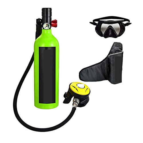 GUOWGANG Tauchflasche, tragbarer Atemschutz für die Freizeit im Freien, für Erwachsene, ausgestattet mit Einer Sauerstoffflasche mit 1 l Fassungsvermögen, für sanfteres Atmen (Farbe: Grün, Set A, von GUOWGANG