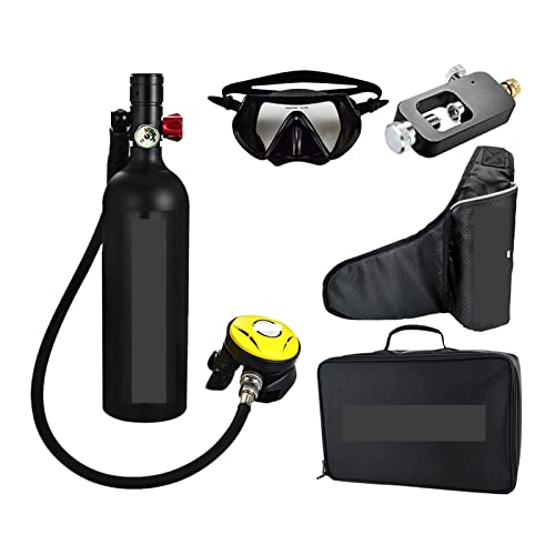 GUOWGANG Tauchflasche, tragbarer Atemschutz für die Freizeit im Freien, für Erwachsene, ausgestattet mit Einer Sauerstoffflasche mit 1 l Fassungsvermögen, für sanfteres Atmen (Farbe: Schwarzer Anzug von GUOWGANG