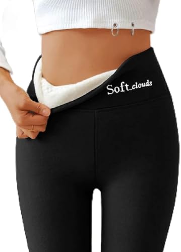 Winterleggings aus Lammsamt, Thermo Leggings Damen Gefütterte, Winter High Waist Thermohose, Verdickte Plüsch Leggins Für Frauen, Winter Warme Sport Thermoleggings, Laufhose, Yogapants (Schwarz, 4XL) von GUSHE