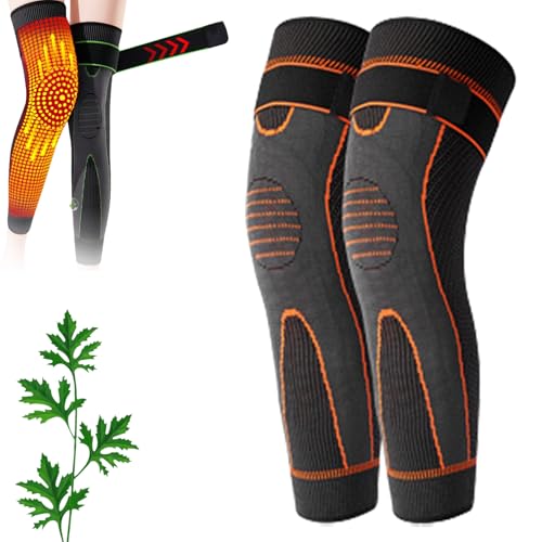 GVCXCSGE Knieschutz für warme, Lange, selbsterwärmende Kniebandage, Akupressur, selbsterwärmende Kniebandage, Kompression, warme Kniebandage, lindert Knieschmerzen (Orange,M) von GVCXCSGE