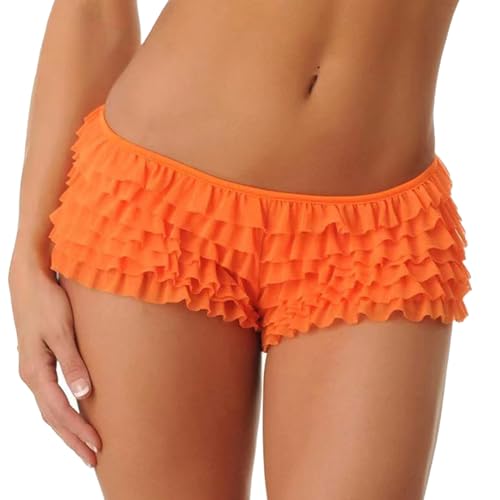 GVCXCSGE Sexy Low Rise Rüschenshorts für Damen, Spitzen-Mehrschicht-Pumphose, süße Low Rise-Boyshorts mit Mehreren Lagen, Sweat-Pettipants (Orange,Large) von GVCXCSGE