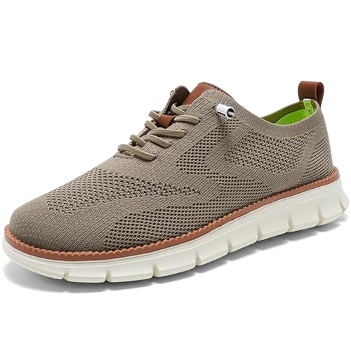 Herrenschuhe, lässige Mesh-Schuhe, Schnürschuhe, leichte Freizeitschuhe, Herrenschuhe, Business-Sneaker (Khaki,45) von GVCXCSGE