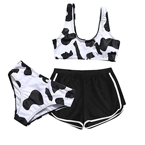 Badeanzug Mädchen 140 Bedruckte Badeanzüge Badeanzug mit Shorts mit Triangel Bikini Sets Bikinioberteil Zweiteiliger Rüschen Badebekleidung Schwimmanzug Push Up Tankini für Mädchen von GXYANiaoy