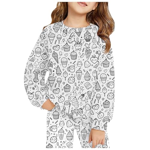 Flanell Schlafanzug Kinder, Pyjama Zum Ausmalen Kinder, Set Zweiteilig Nachtwäsche Weiß Cartoon Druck Kunst Färben Schlafanzug DIY Handbemaltes Homewear Winter Loungewear Hausanzug von GXYANiaoy