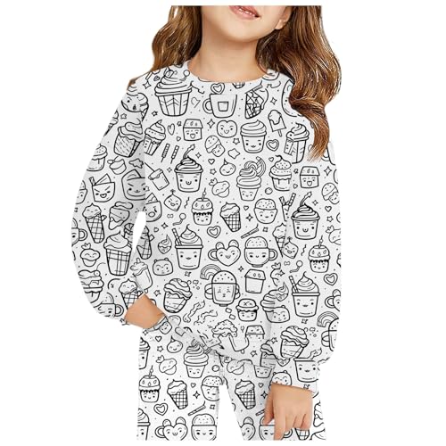 Fleece Schlafanzug Kinder, Pyjama Zum Ausmalen Kinder, Cartoon Druck Schlafanzug Winter Hausanzug Zweiteilig Loungewear Weiß Kunst Färben DIY Handbemaltes Set Homewear Nachtwäsche von GXYANiaoy