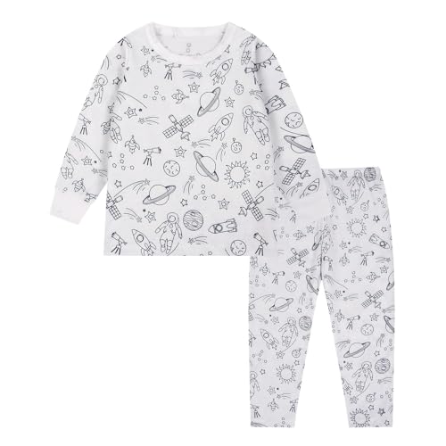 GXYANiaoy Flanell Pyjama Kinder, Schlafanzug Zum Anmalen Kinder, Cartoon Druck Homewear Set Loungewear Winter Pyjama DIY Handbemaltes Nachtwäsche Zweiteilig Weiß Kunst Färben Hausanzug von GXYANiaoy